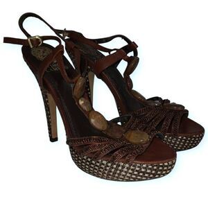 VINCE CAMUTO MINKA NAVAJO BROWN PLATFORM HEELS SZ.7.5 GUC.